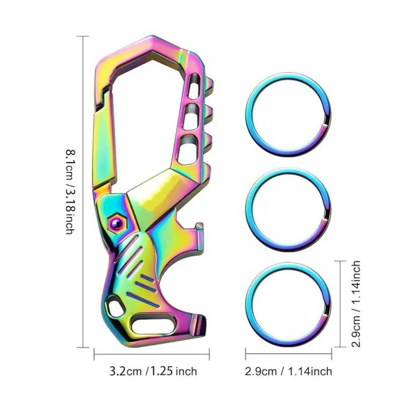 병따개 키 체인 자동차 키 체인 남성 여성을위한 3 개의 키 링이있는 휴대용 소형 Carabiner 생존 가제트 스크루 드라이버