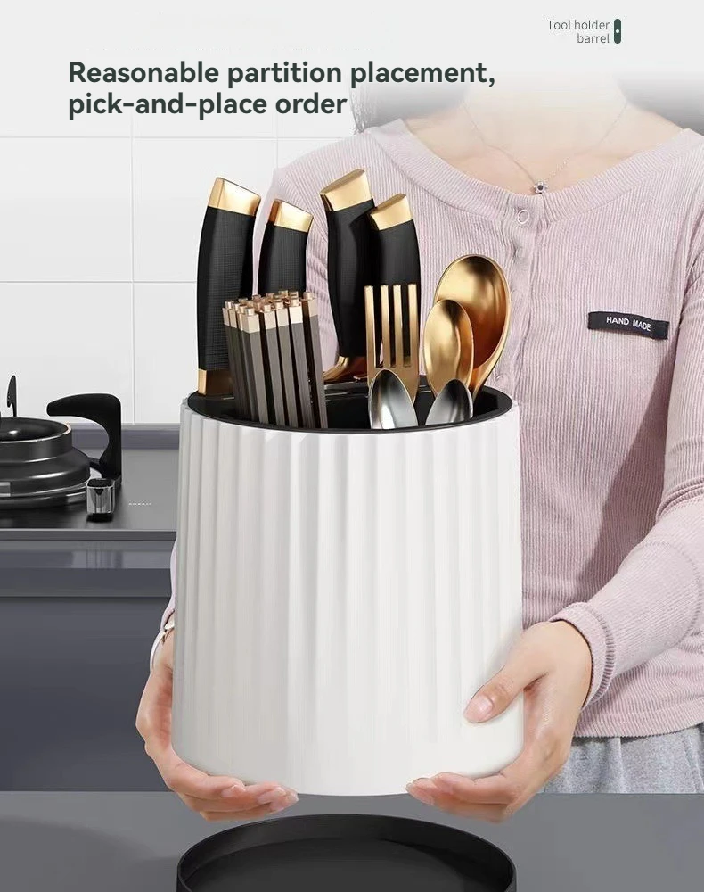 Rotation Knife Holder Stand Multifunctional Rotating Knives Stand Removable Chopsticks Cutlery Utensil Storage Tank Kitchen Tool 2