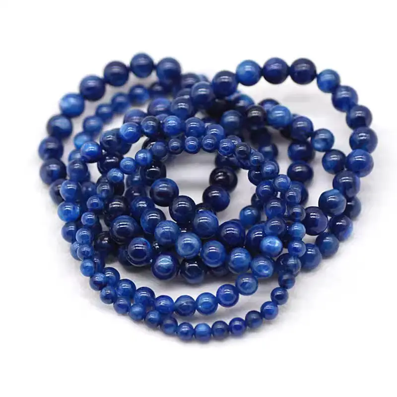 풀 홀 블루 KYANITE 라운드 루즈 비즈, DIY 쥬얼리 제작, FPPJ 도매 비즈, 자연, 6mm, 8mm, 10mm, 12mm, 14mm, 16mm, 18mm, 20mm
