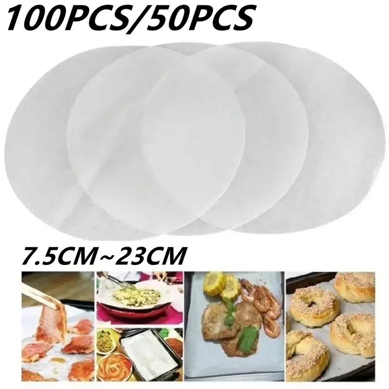 

100/50 pcs Round Baking Paper Circle Parchment Paper Liner BBQ Oven Patty Hamburger Paper Cake Non-Stick Baking BBQ Tool