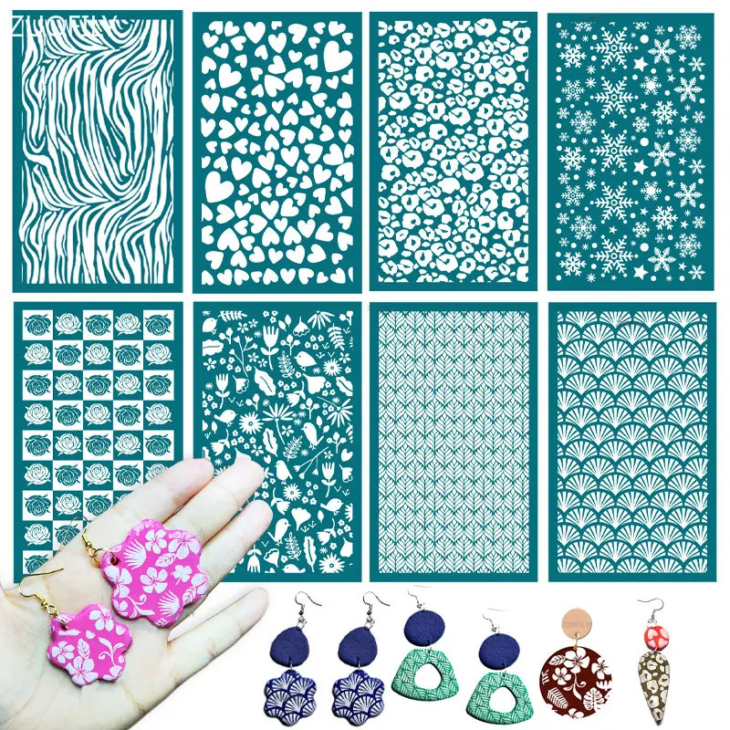 BEUNITONE 2-Piece Floral Silk Screen Stencils For Polymer Clay - 11x8.5 Inch Reusable Mesh Transfer Stencils For Jewelry Making