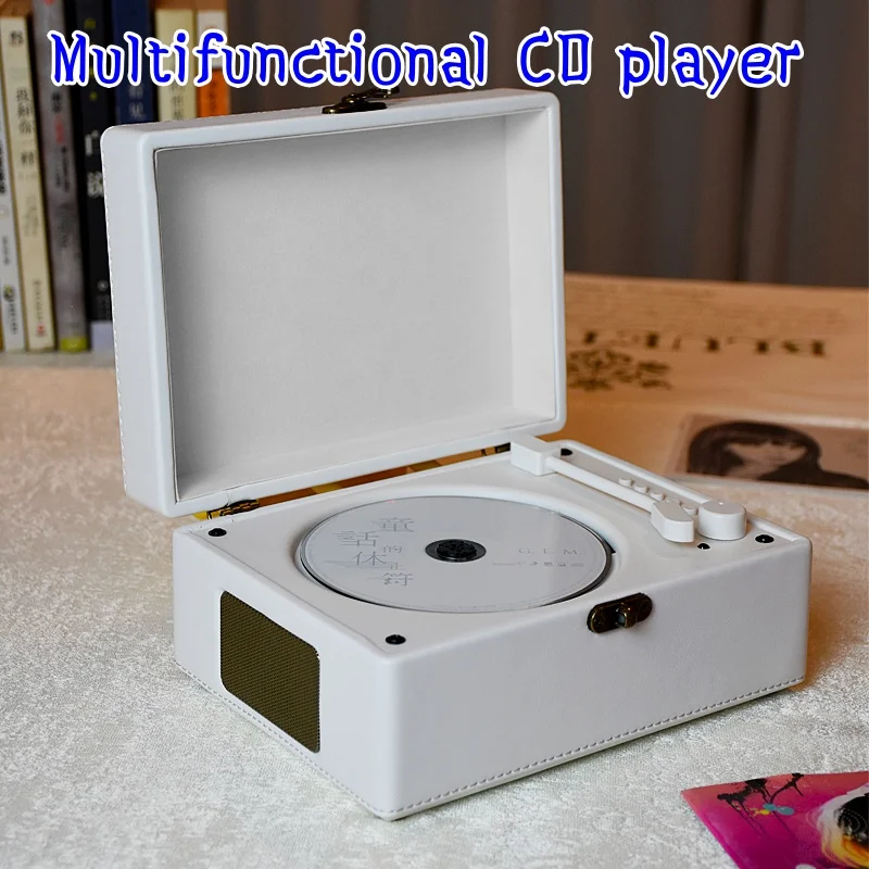 Desktop Bluetooth 5.1 CD Player with Speaker Dual Stereo Speakers Retro Suitcase Remote control large capacity battery portable cd player