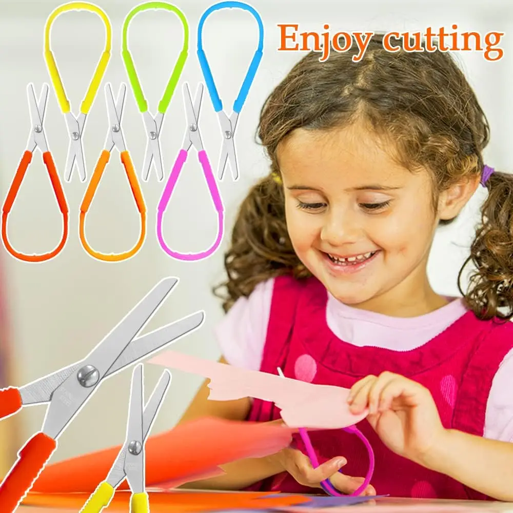 1/3pcs Ring Stretch Scissors Grip Scissors Kids Stationery Paper Cutting Scissors Safety U-Shaped Self-Retracting Scissors