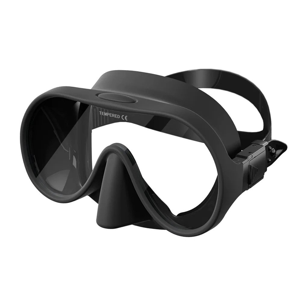 Low-capacity rimless diving glasses for adults-Liquid silicone mask-Anti-fog tempered glass snorkeling mirror