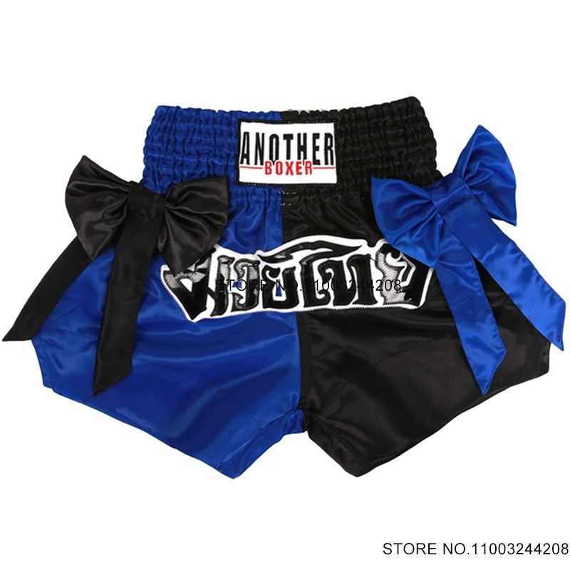 Muay Thai Shorts Bow Tie Silk Satin Boxing Shorts Men Women Child Martial Arts Kickboxing Training Cage Fighting Grappling Pants