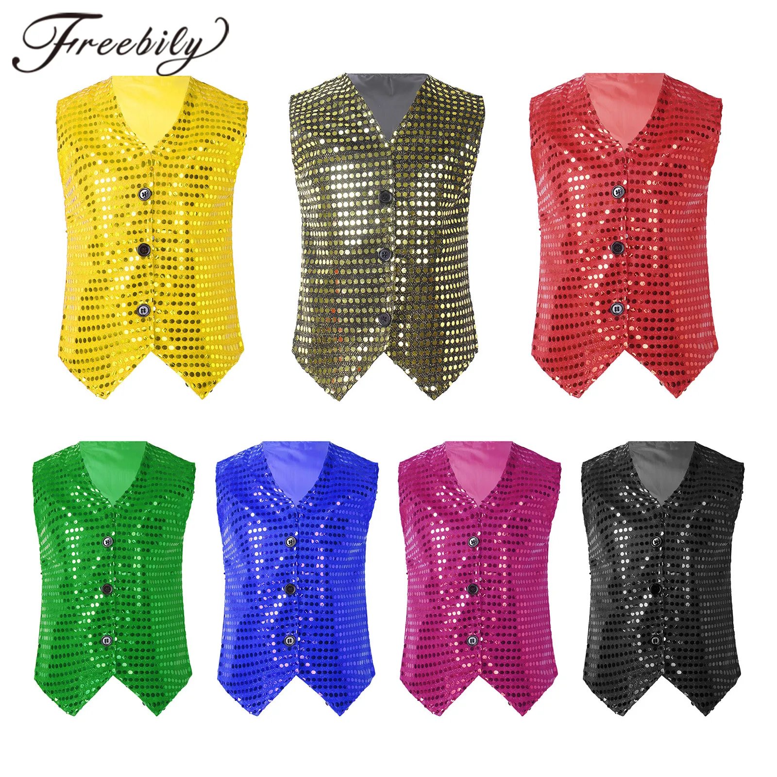 Children Boy's Sequins Stylish Waistcoats Vests Kids Boy Sequined Vests Teens Dancewear Hiphop