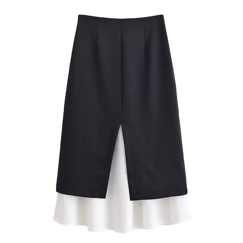 Chic Black White Splicing Long Skirts For Women 2025 New Fashion Midi Skirt Street Casual Holiday Skirts ﻿Mujer