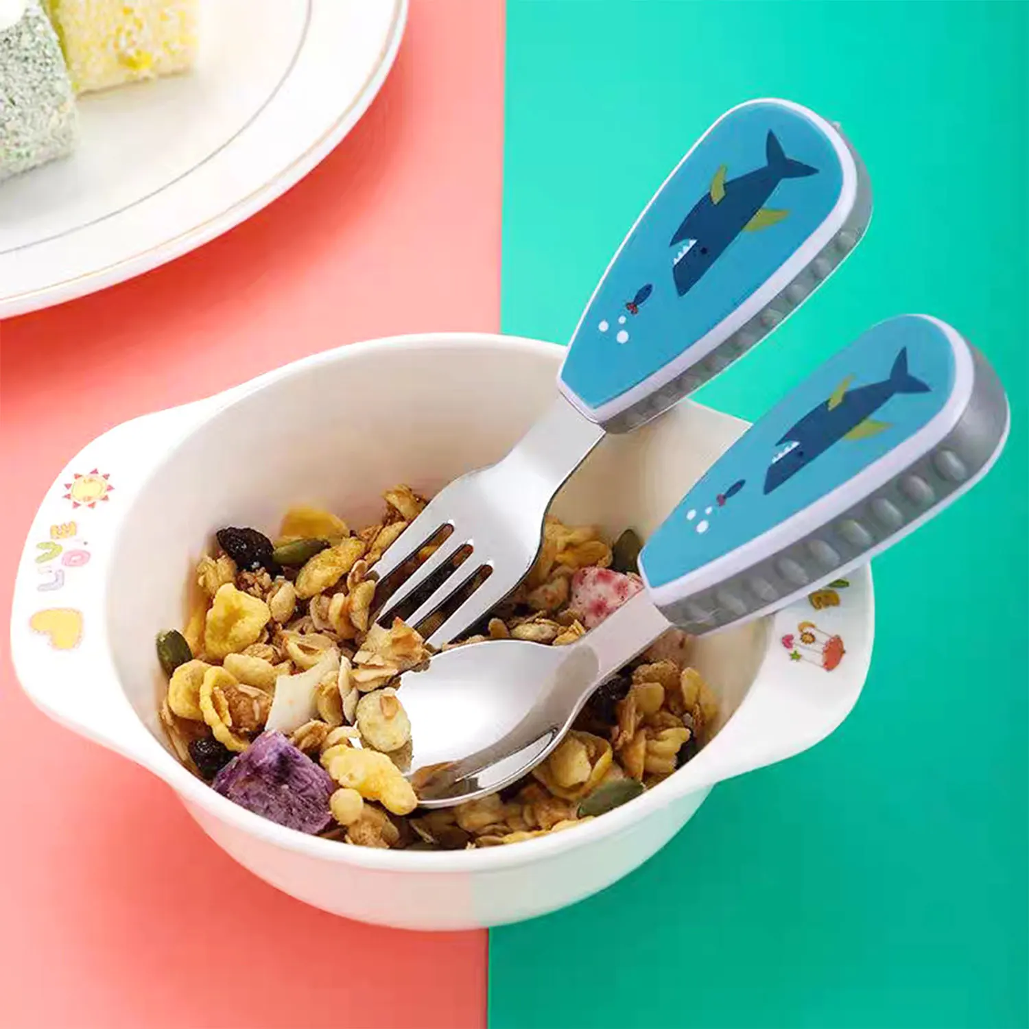 Baby Cutlery Set Children's cartoon spoon and fork set Lion Rocket Unicorn Baby cutlery Milk powder mixing 304 stainless steel