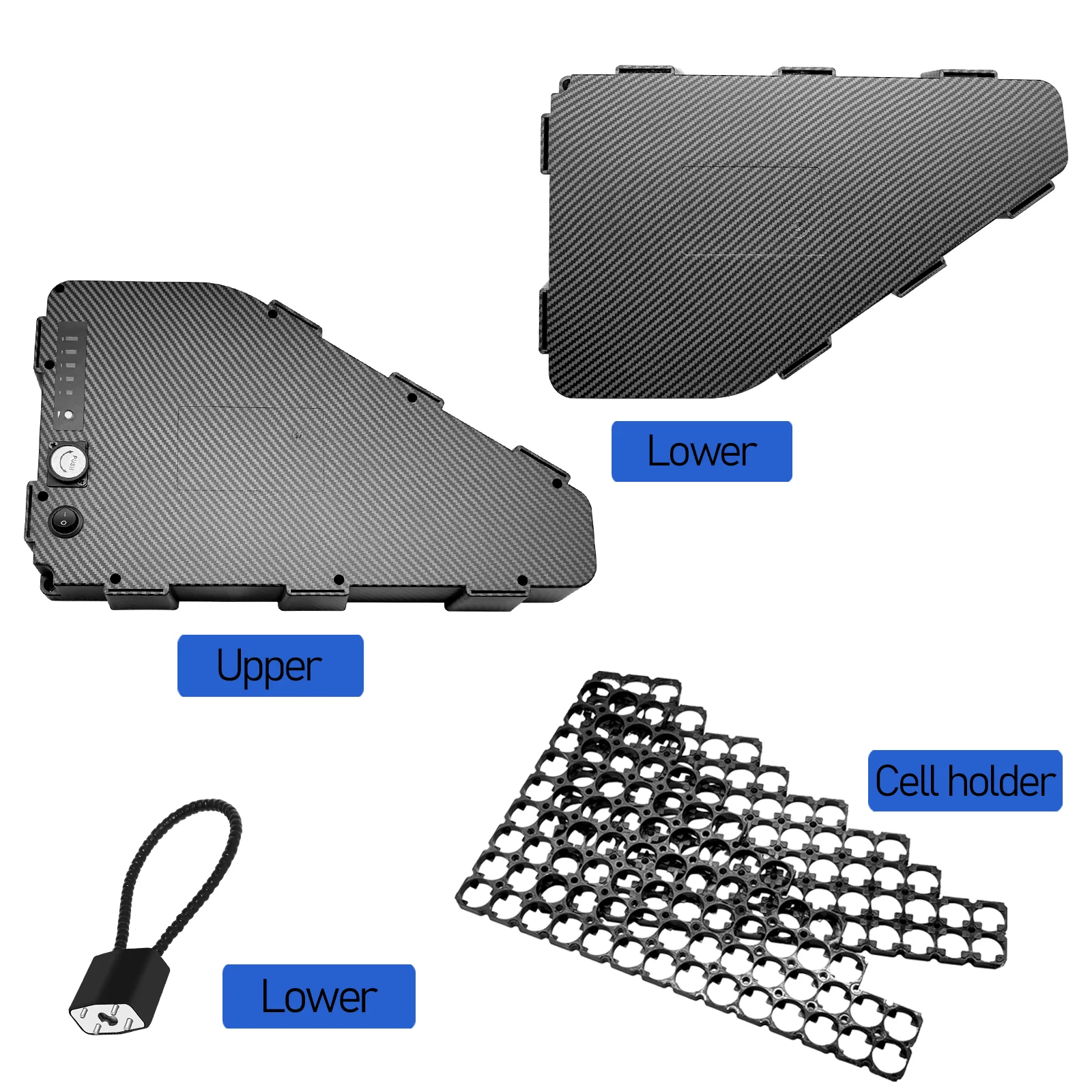 DIY triangle ebike battery case empty enclosure fitting 80 pcs 21700 cells  Internal 21700 cell bracket matrix inside black triangle ebike battery box