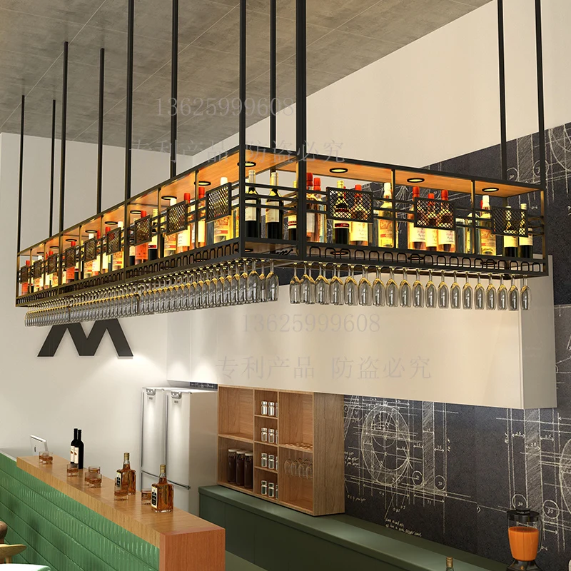Bar hanger Hanging cabinet Wine rack Shelf Goblet upside down Wrought iron wine glass rack Metal customization is simple