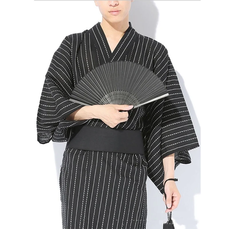 NEW Japanese Traditional Samurai Kimono For Men Yukata Bathing Robe Hekoobi Loose Style Sauna Homewear Belt Long Gown Clog