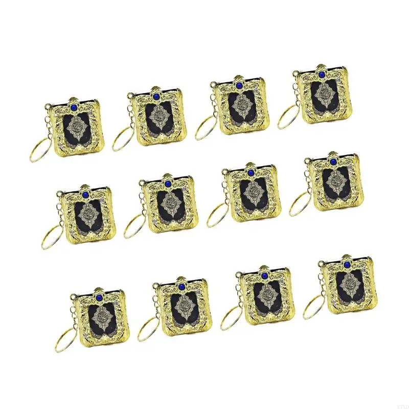 X7XD 12Pcs Gold/Silver Quran Hanging Ornaments Pendants Intricate Made Mini Keychains With Random Color Gemstones