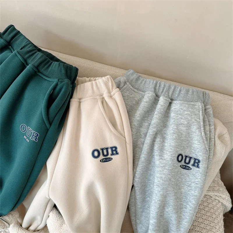 Baby Girl Boy Fleece Inside Clothes Set Hoodie+Pant Child Long Sleeve Clothing Suit Casual Letter Pullover Baby Clothes 18M-7Y