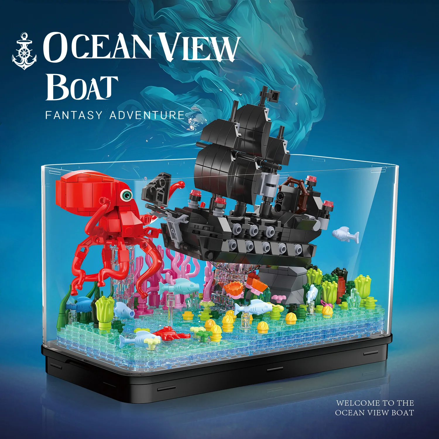 

579PCS Fish Tank DIY Building Blocks Creative Ocean View Boat Iceberg Assembly Model Bricks With Light Children Toys Xmas Gifts