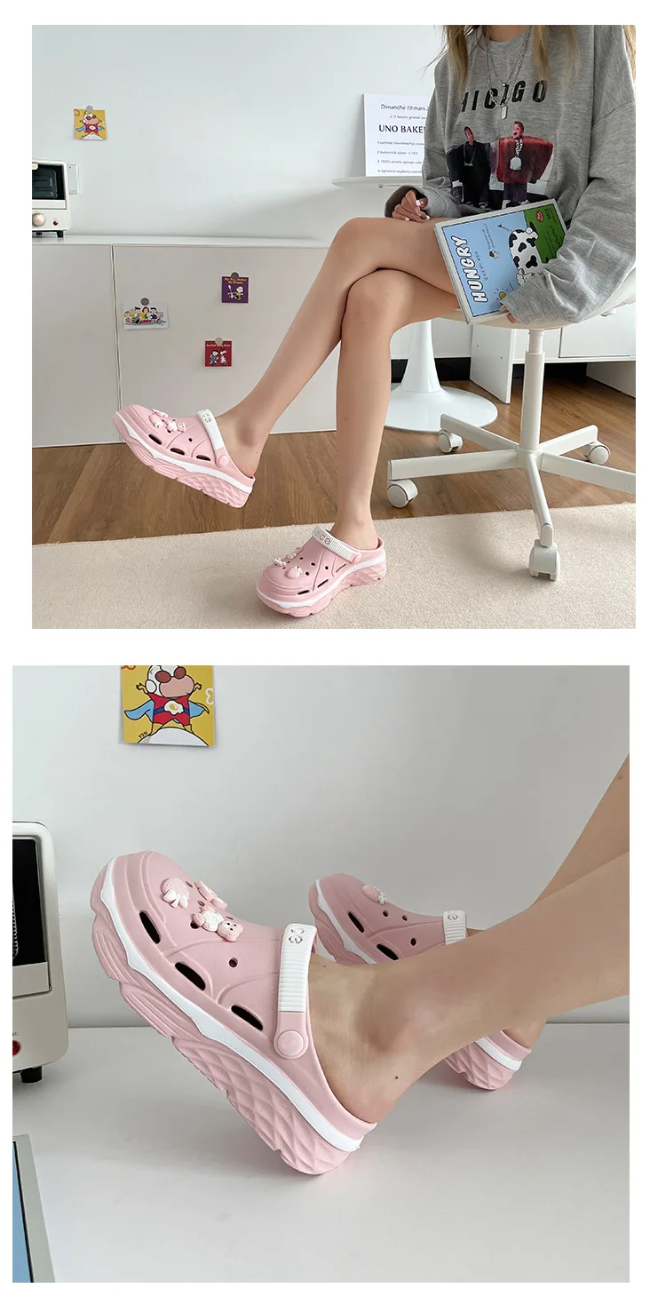 2024 جديد إيفا ثقب سميك أحذية المرأة الصيف الصلبة لطيف DIY بها بنفسك الصنادل والشباشب زيادة المضادة للانزلاق أحذية الشاطئ النساء