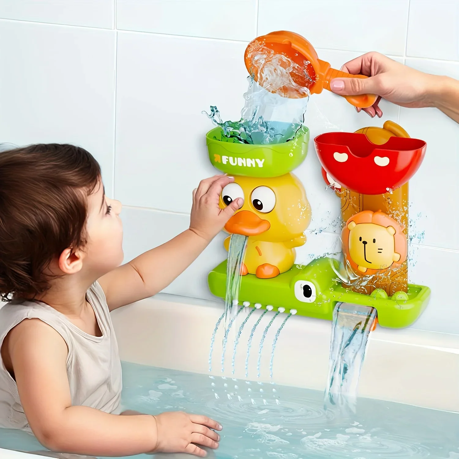 Duckling water play windmill toy, a good companion for babies to play in the bathroom, and comes 2pcs accessories