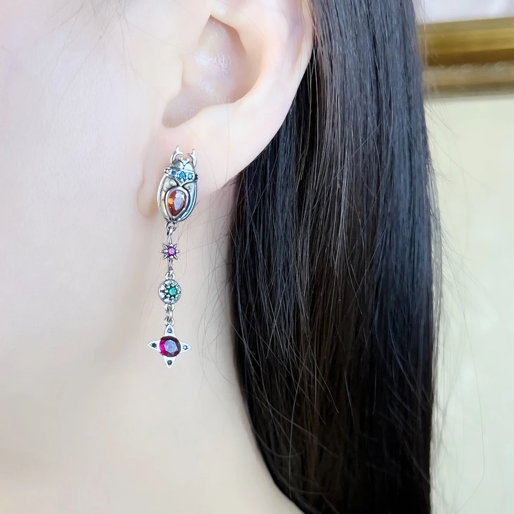 Tropfenohrringe mit Skarabäus-Motiv, Wassersternflügel, edler Schmuck, Vintage, für Damen, Herbst, neues Glücksgeschenk, massives 925er-Sterlingsilber – Detail 26