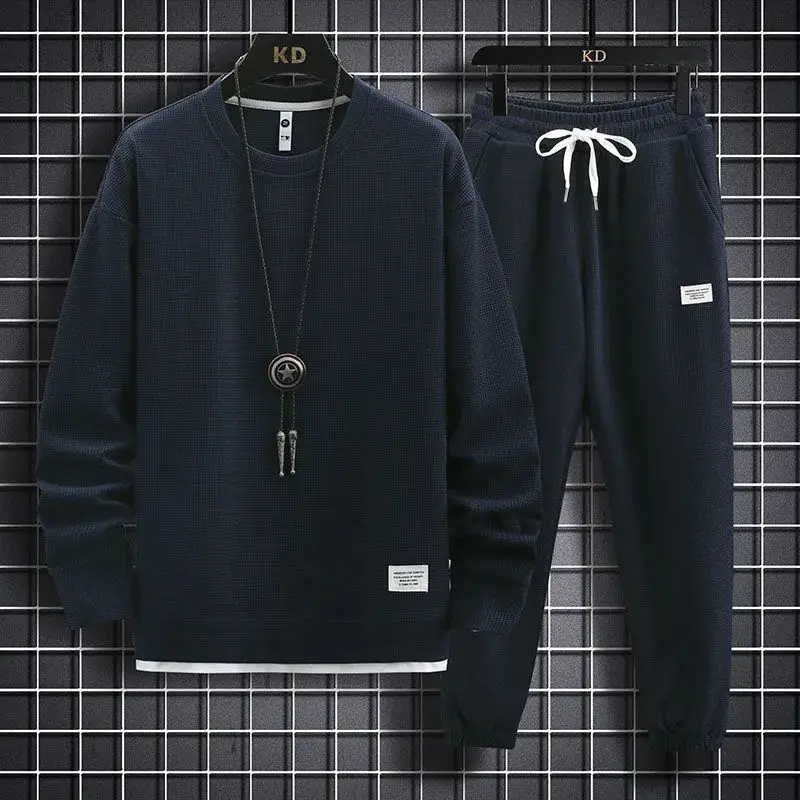 2023 Spring Autumn New Men's Tracksuit Classic Fashion Trend Waffle Ger Two-Piece Male Casual Loose Large Size High-Quality Suit