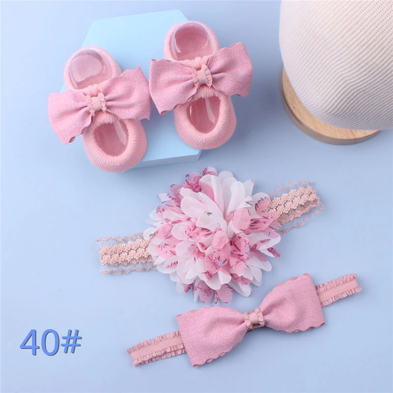 3pcs/set Flower Bows Baby Girls Headband Socks Cute Lace Newborn Infant