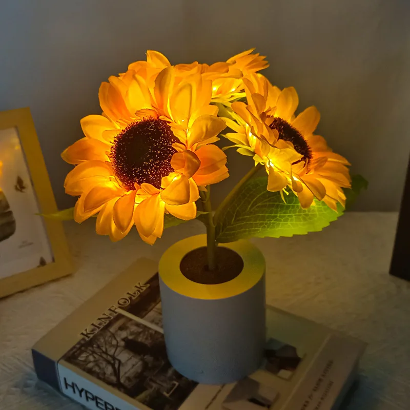 

LED Sunflower Rose Table Lamp Valentine Fairy Light Tulip Tree Night Light USB Rose Flower Lighting Home Party Romantic Gift