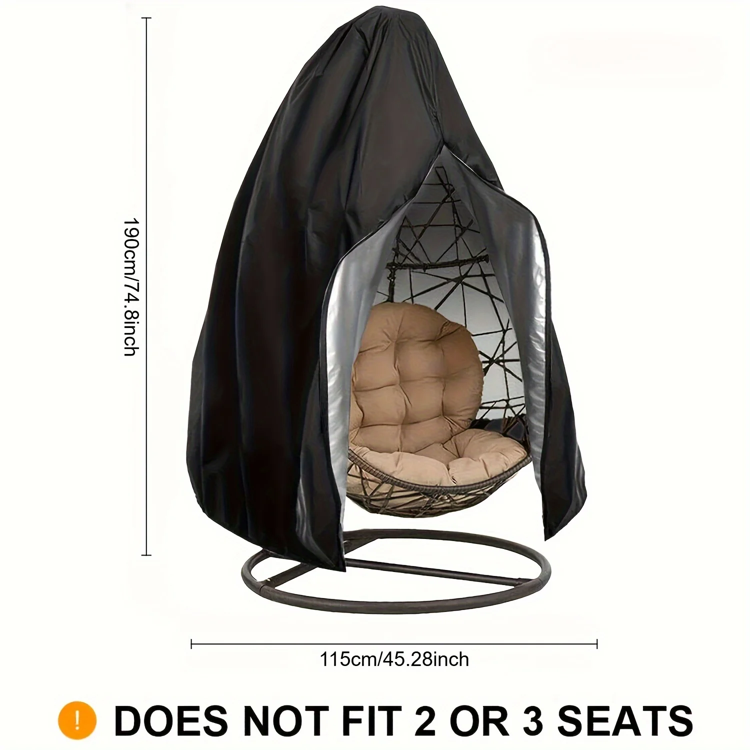 Zippered Windproof Egg Chair Cover, Outdoor Swing Seat Protector for Outdoor Rocking Chairs and Rattan Swing Chair Covers