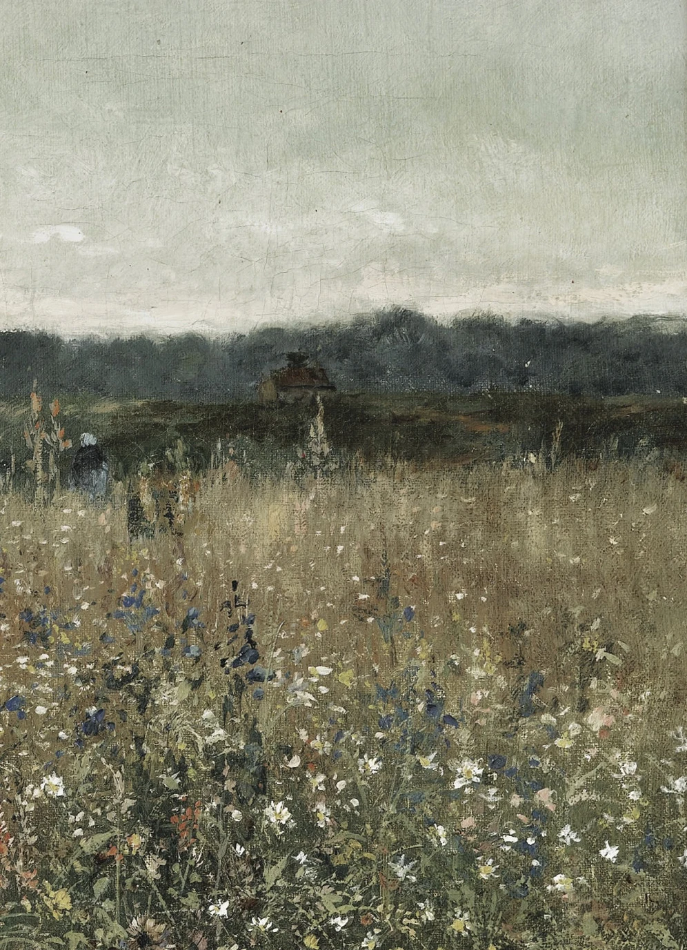 Wildflower Field Canvas Painting - Neutral Landscape Art for Farmhouse Living Room Decor