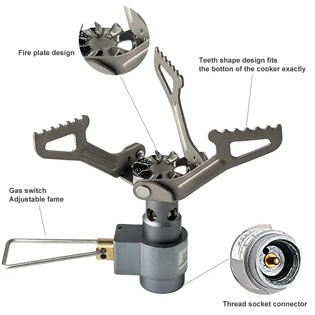 Outdoor Gas Stove Mini Titanium Camping Gas Stove Ultralight Stove Pocket Picnic Gas Stove Portable One Piece Folding Stove