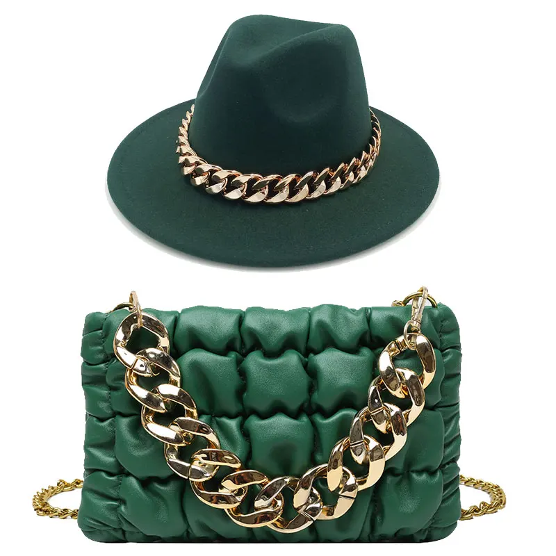 

Bag Fedora hat oversized chain accessories fashion (bag + hat) unisex hat 2021 latest chain two-piece set шапка женская