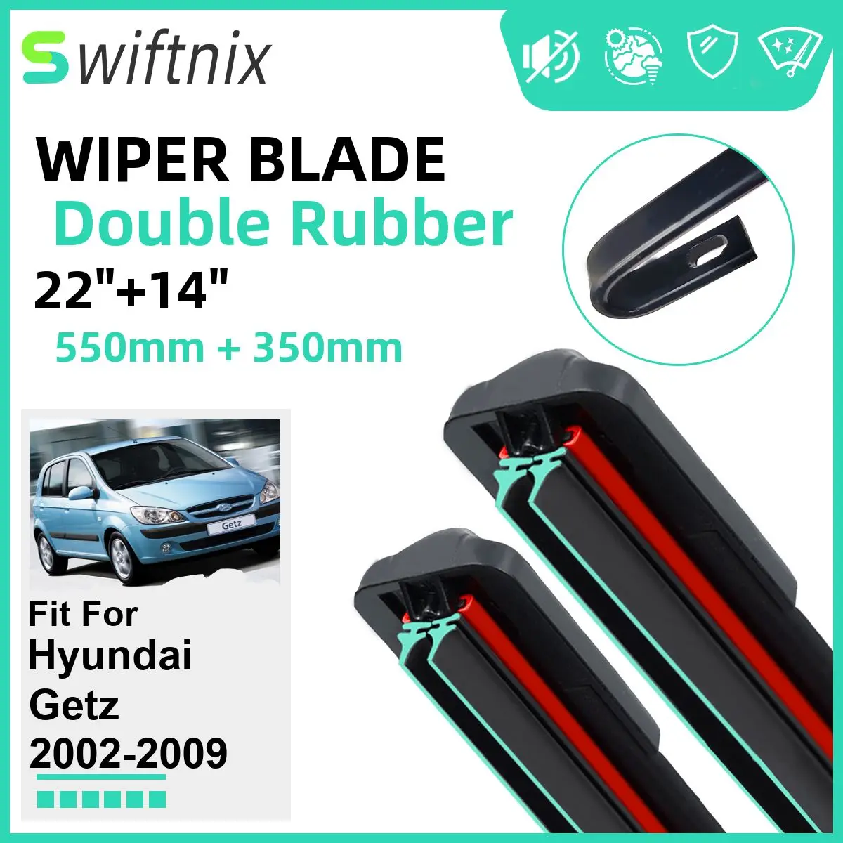 

Двойные резиновые автомобильные щетки стеклоочистителя для Hyundai Getz 2002-2009, переднее ветровое стекло, резиновые автомобильные аксессуары 2006 2007 2008 2009