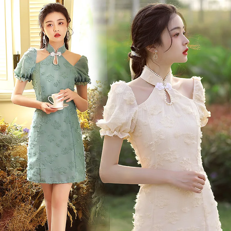 

Modern Classical Composite Lace Improved Cheongsam 2023 New Summer Retro Chinese Traditional Dresses for Young Girls