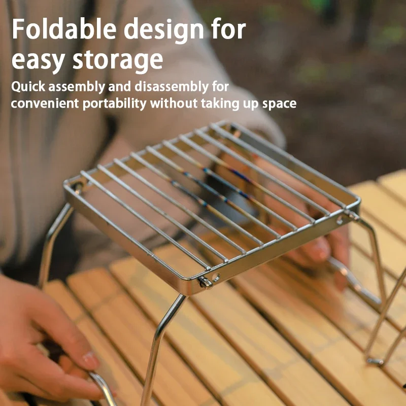 Outdoor Stainless Steel Stove Holder Mesh Baking Tray Holder Camping Portable Pot Holder Folding Mini Barbecue Rack Pot Rack