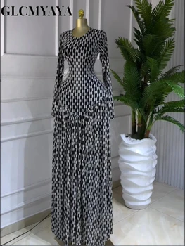 CM.YAYA Women Plaid Round Neckline Long Sleeve Fit and Flare Long Maxi Dress 2025 Even Party Education Vacation Dresses Vestidos 1