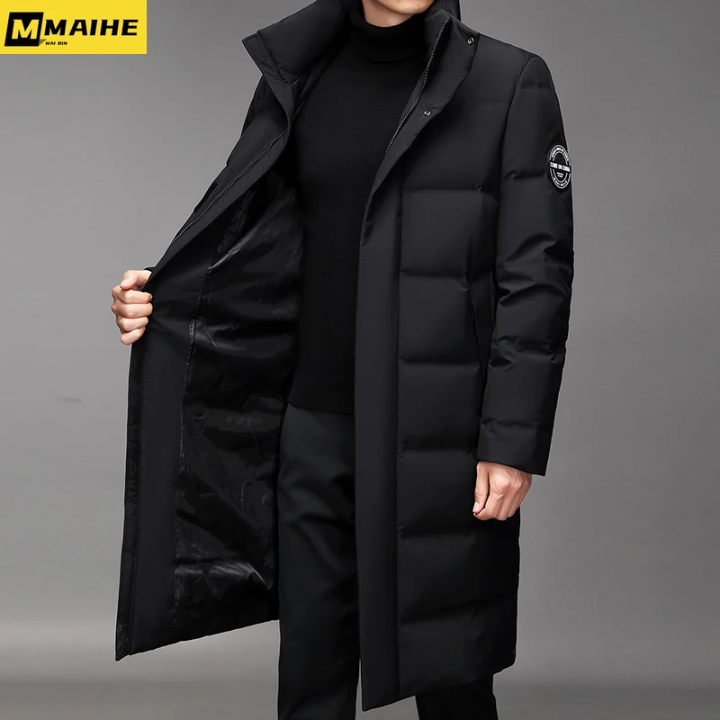 2023 Winter Men's Down Jacket Long Fashionable Vertical Collar Warm White Duck Down Coat Men's Ski Climbing Windproof Jacket