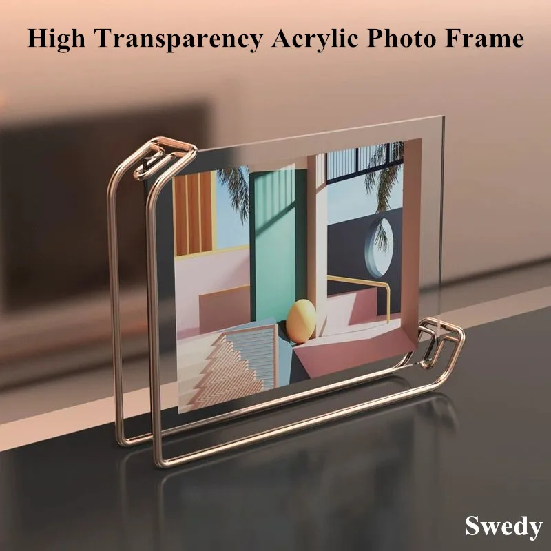 6 Inch 105x150mm Fashion Wedding Acrylic Picture Photo Frame Metal Photograph Block Frame Sign Holder Display Stand 6 inch 105x150mm high definition acrylic photo picture frame table menu holder metal base sign holder display stand