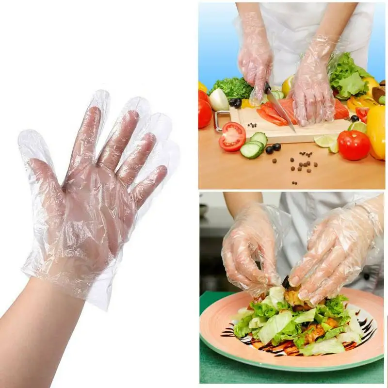 100pcs Disposable Gloves Prepare Food Decorating Clear Plastic Pe Hand