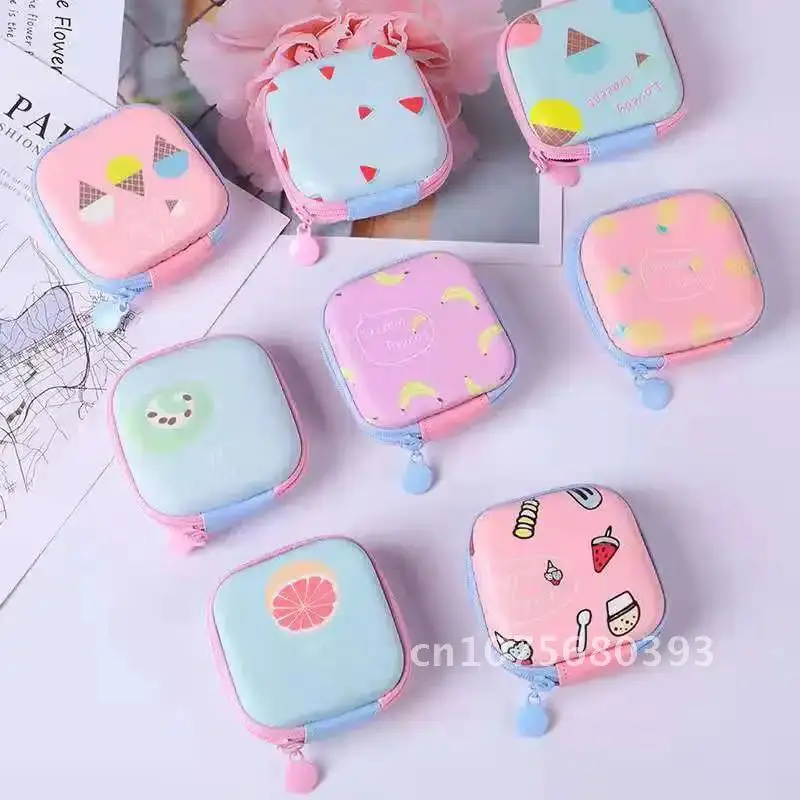 

Cartoon Fruit Printed Portable Zipping Wallet 1PC Earphone Headphone Cards Storage Bag Case Box Accessories For Women Girls Kid
