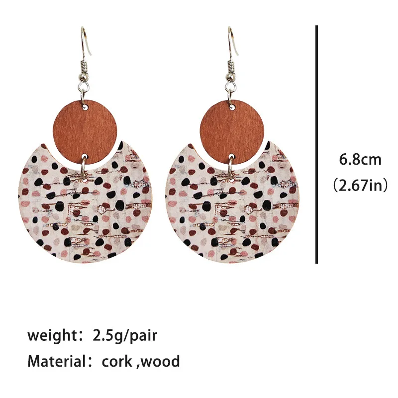 New Arrival Stripe Rainbow Round Wood Earrings Cork Circle Cutout Statement Earrings for Women Jewelry Wholesale images - 6