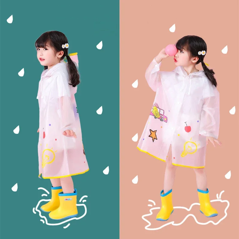 

EVA Cartoon Children Raincoats One Piece Thickened Waterproof Rain Cover Baby Kids Transparent Waterproof Rainwear
