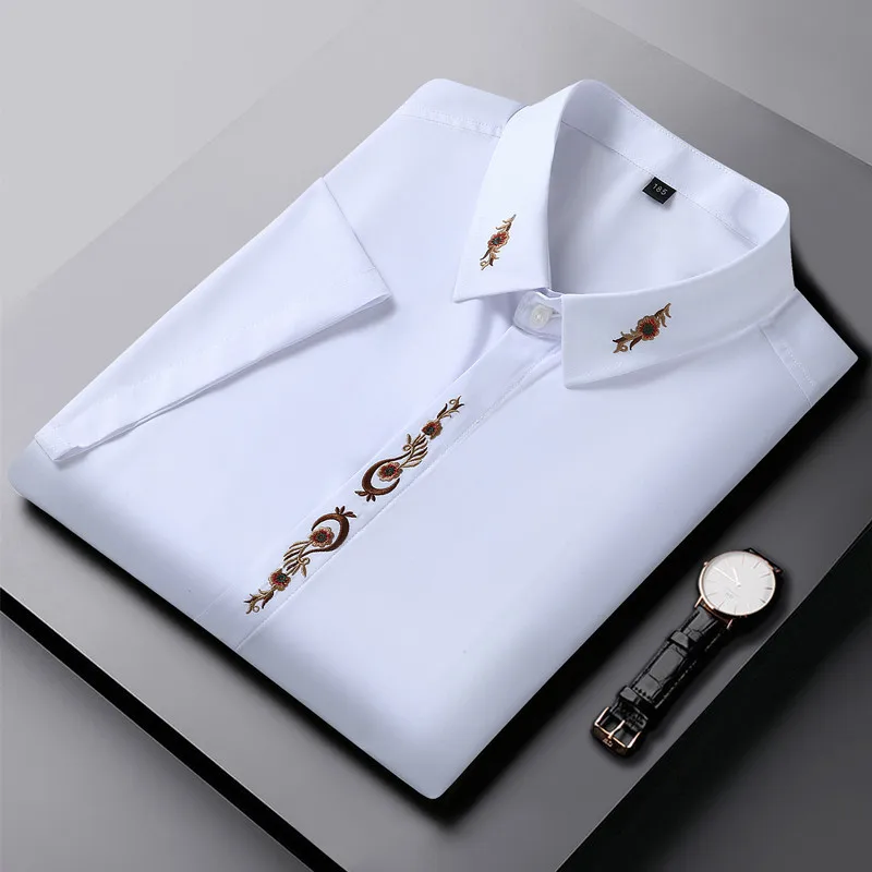 upto 10xl size short sleeve embroidered shirt men's casual loose oversized black and white short sleeve shirt summer Upto 10XL Size Short Sleeve Embroidered Shirt Men's Casual Loose Oversized Black and White Short Sleeve Shirt Summer 4