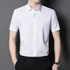 New Spring Summer Men Shirt Non-Ironing Anti-Wrinkle Business Casual Solid Color Elastic Smooth Short Sleeves Work Social Shirt 3