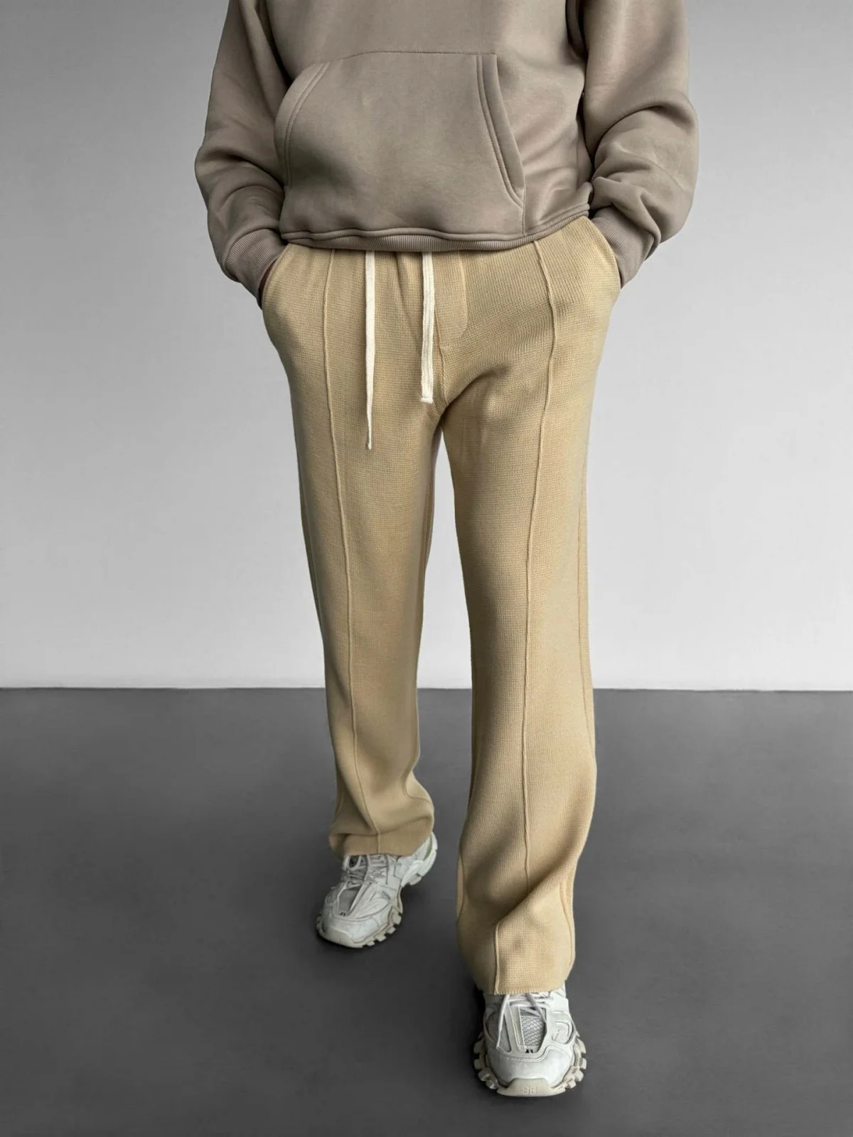 Men's new business casual solid color waffle rope straight jogging pants suitable for shopping and casual pants 3
