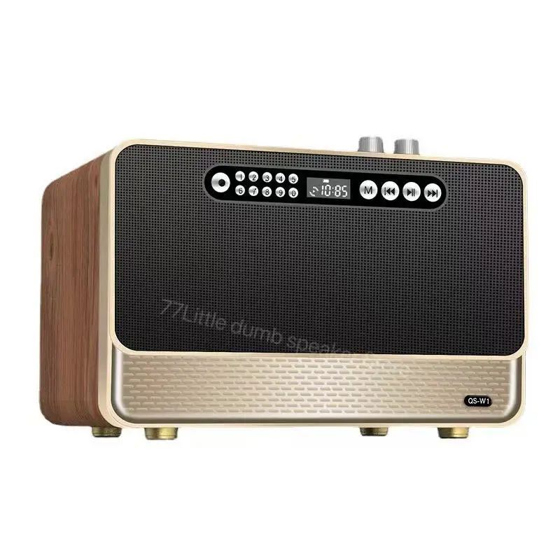 5.0 Bluetooth Speaker Wooden Home Wireless Network Card FM Radio TF Card Play Wireless Dual Microphone Built in 3600mAh Lithium 6