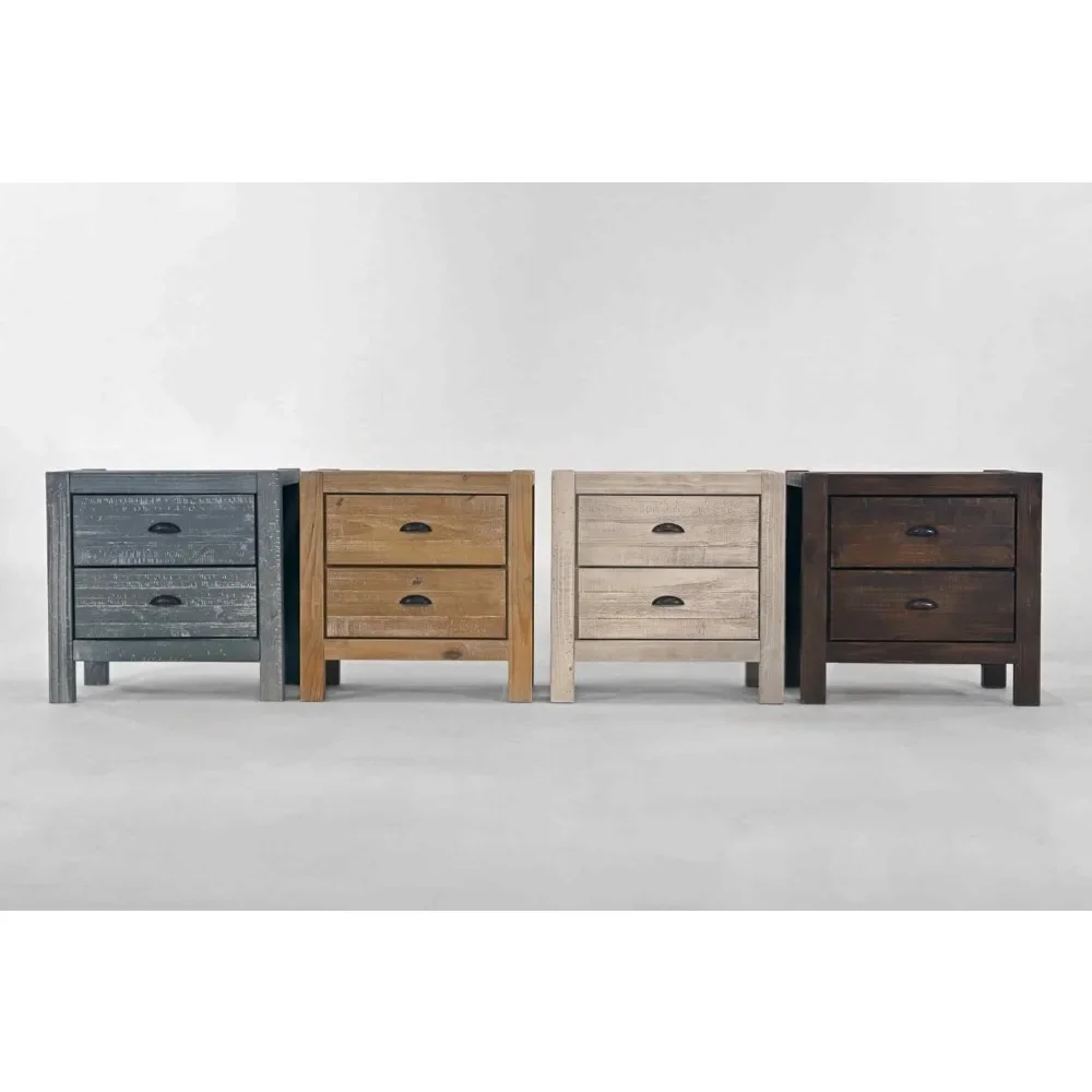 Wood Furniture Montauk 2-Drawer Bedside Nightstand, Solid Wood with Driftwood Finish