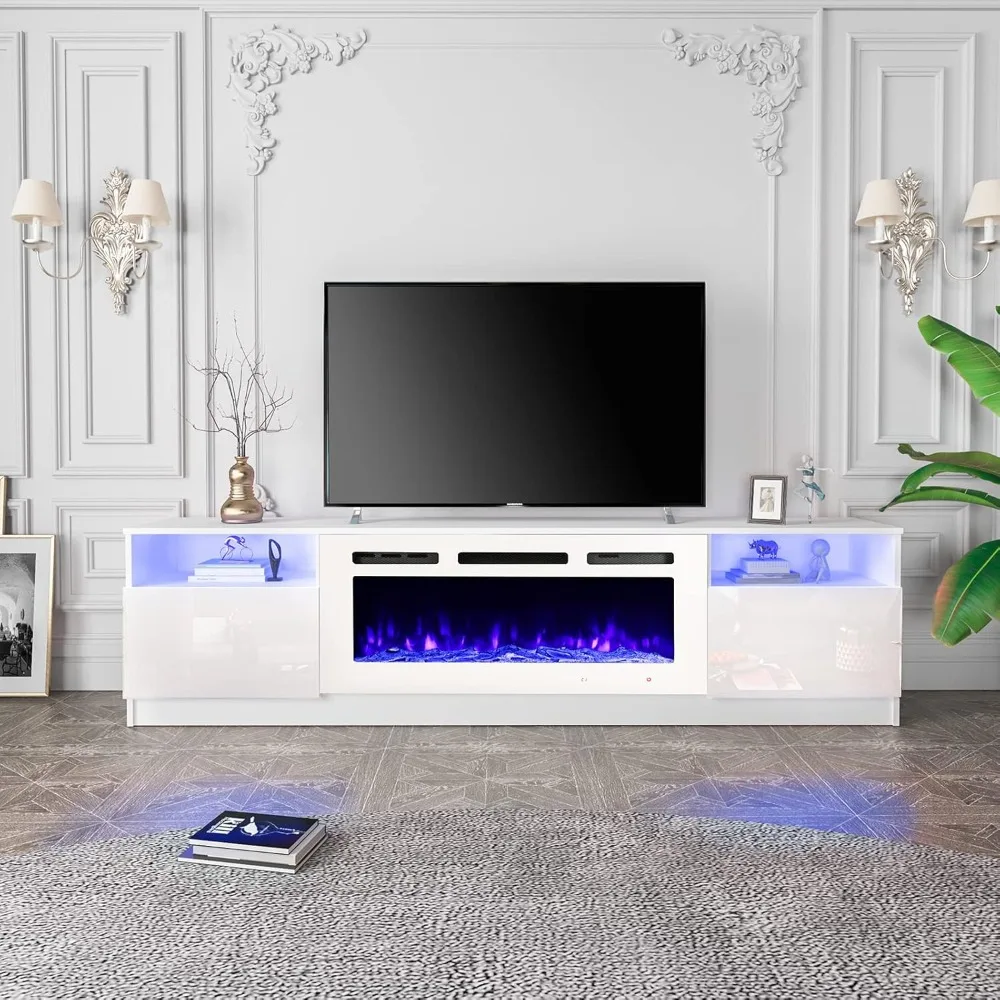 Fireplace TV Stand with 40'' Electric Fireplace, Entertainment Center with 16 Color Led Lights and 12 Flame Fireplace 2