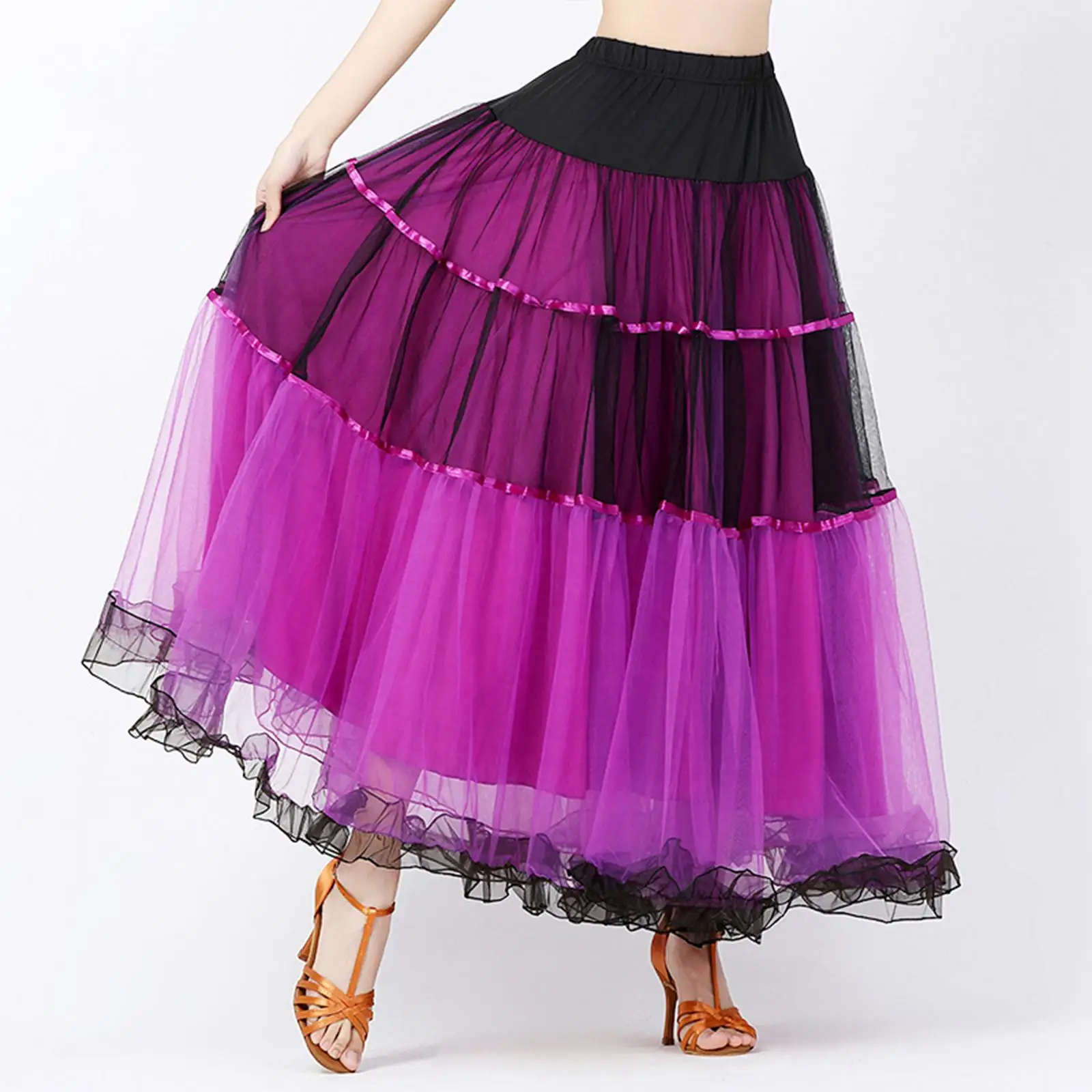 Girl Dance Costume Women Dance Skirt Womens Ballroom Dance Skirt Waltz Flamenco Costume Elastic Waistband Big Swing Adult Dance Wear Belly dance Costume Accessoires