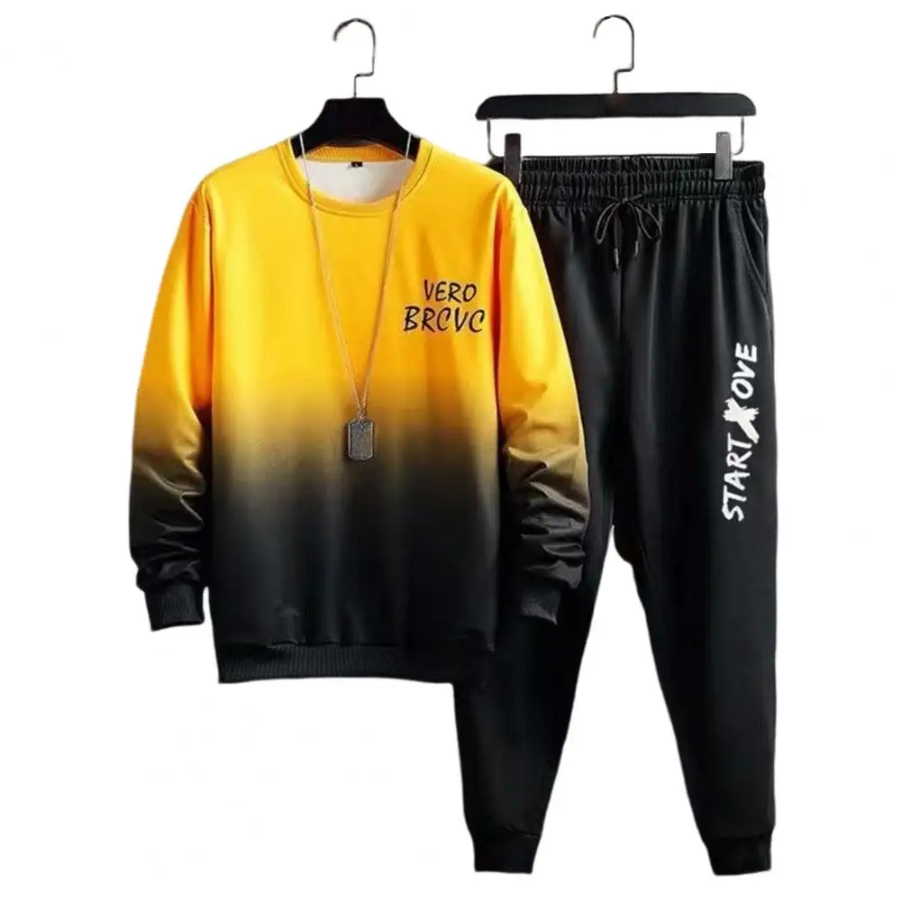 

Men Casual Two-piece Suit Men Round Neck Sweatshirt Pants Set Men's Gradient Contrast Color Tracksuit Set with Long for Hip
