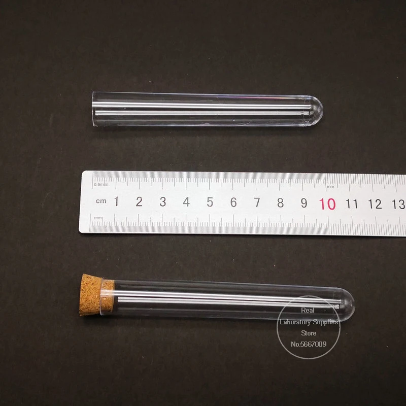 100pcs 15x100mm 실험실 투명 플라스틱 테스트 튜브, 코르크, 결혼식 호의 선물 바이알 실험실 학교 실험