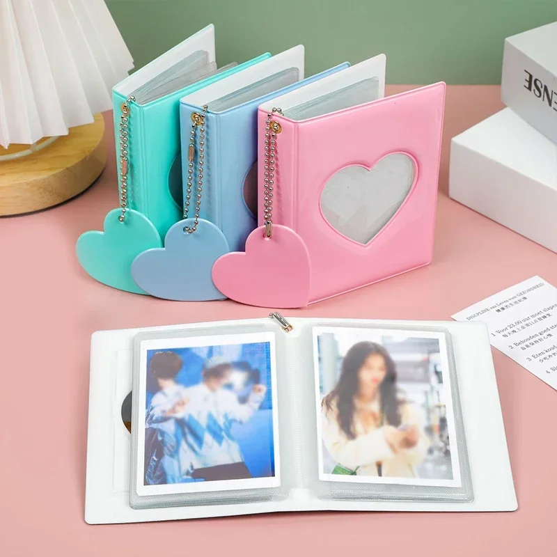 

3inch Photo Album 32 Pockets Binder Love Hollow Photocard Holder with Heart Pendant Kpop Idol Cards Collect Book Photos Album