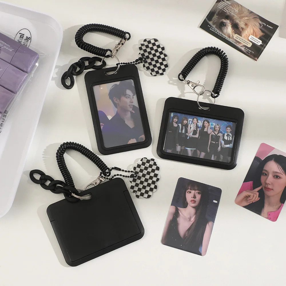 Streamlined Black Student ID Card Holder with Anti-Loss Protective Cover and Backpack Pendant Attachment
