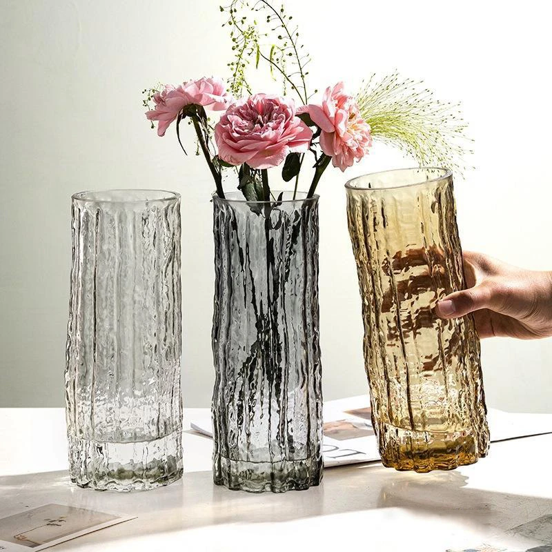 Nordic Minimalist Wind Glacier Vase Glass Transparent Flower Arrangement Rose Flower Living Room Dining Table Decoration Bottle 4